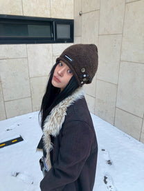 Button Knit Beanie【Brown】