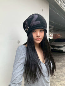 Button Knit Beanie【Black】