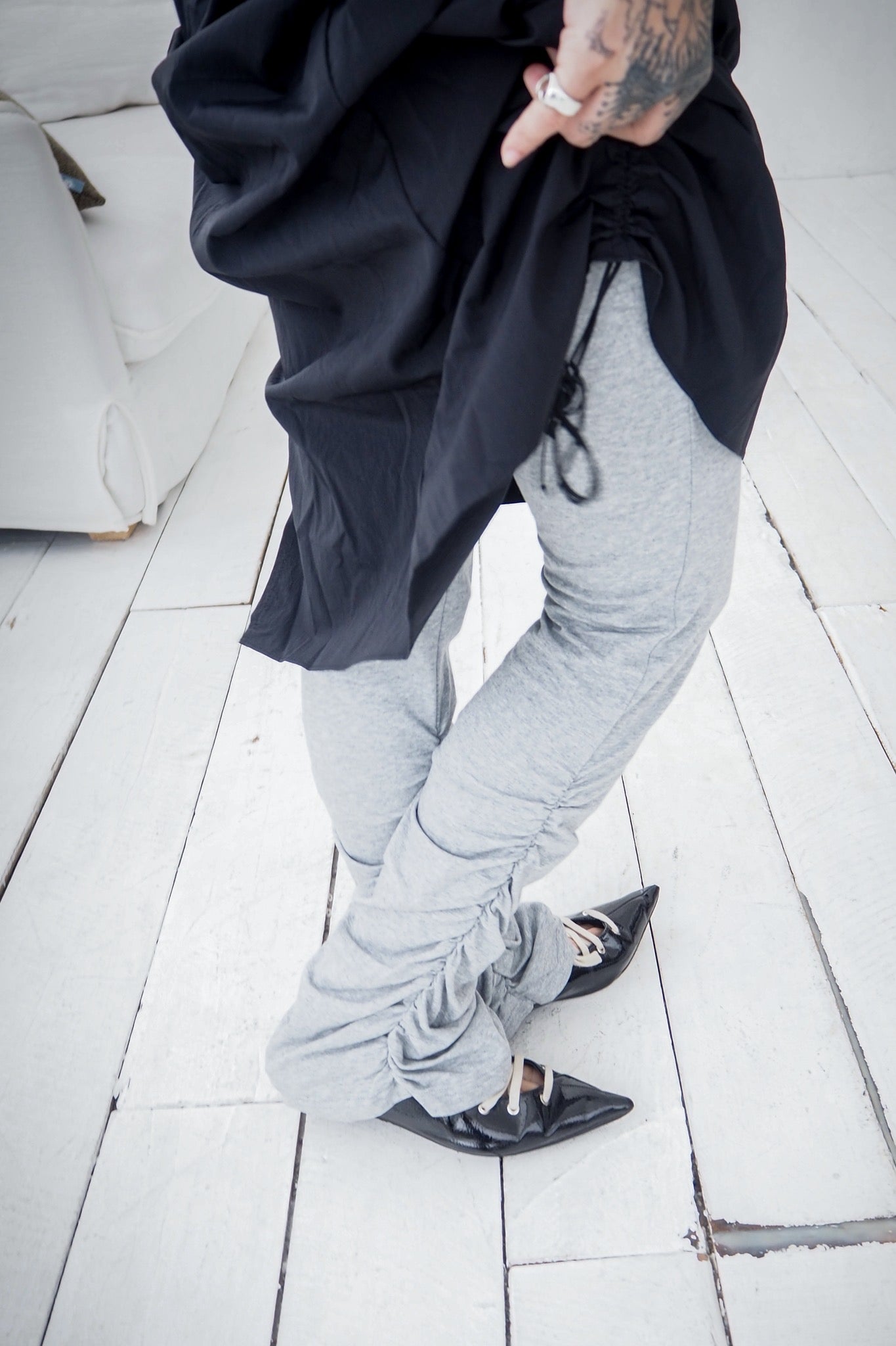 Heavy rib-shirring Leggings Pants